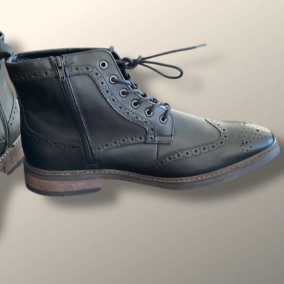 Men\'s 13 MORETTI Birmingham Side Zip Black Leather Wingtip Boots main image 5